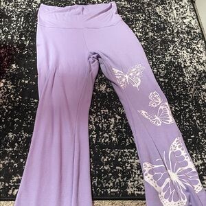 purple high waisted flared butterfly pants
